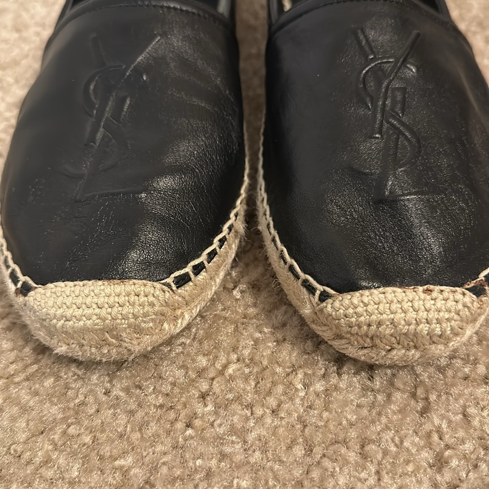 Saint Laurent Logo black leather espadrilles Sz 39 - Picture 7 of 12